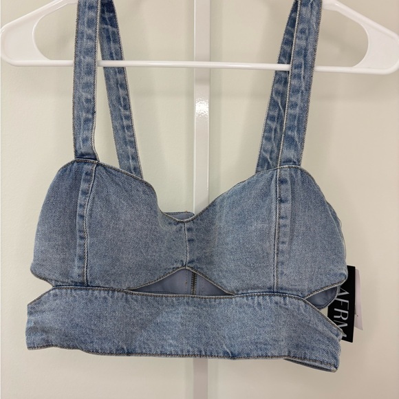 AFRM Light Wash Denim Cutout Crop Top - Light Blue - Picture 3 of 10